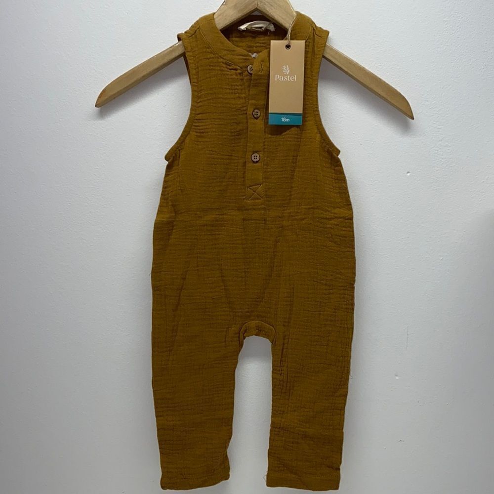 Pastel sleeveless henley romper unisex sz 18 months New 100% cotton